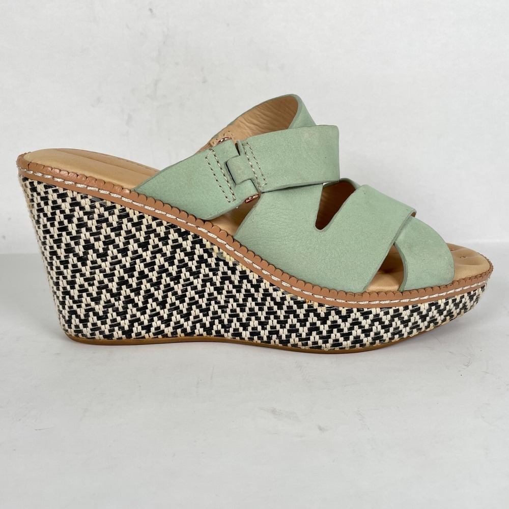 Hush Puppies Allie Dalten Wedge Sandals Womens Size 7.5 Mint Nubuck Shoes